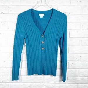 SUNDANCE Teal V-Neck Ribbed Long Sleeve Sweater Large